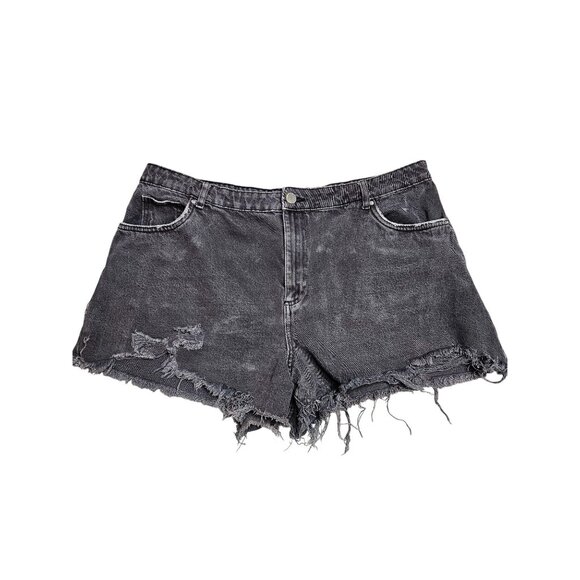 Cotton On Distressed Black Wash Denim Shorts Women Size 14 Frayed Hem High Rise - Picture 1 of 8